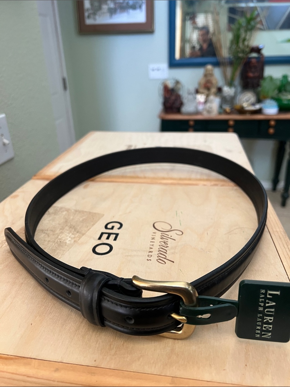 Lauren Ralph Lauren Black Leather Belt with Gold-Tone Buckle Size 38 - Picture 2 of 3